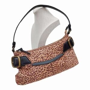 Faux Suede Mini Animal Print Shoulder Bag with Black Trim Accessory Retro Vegan